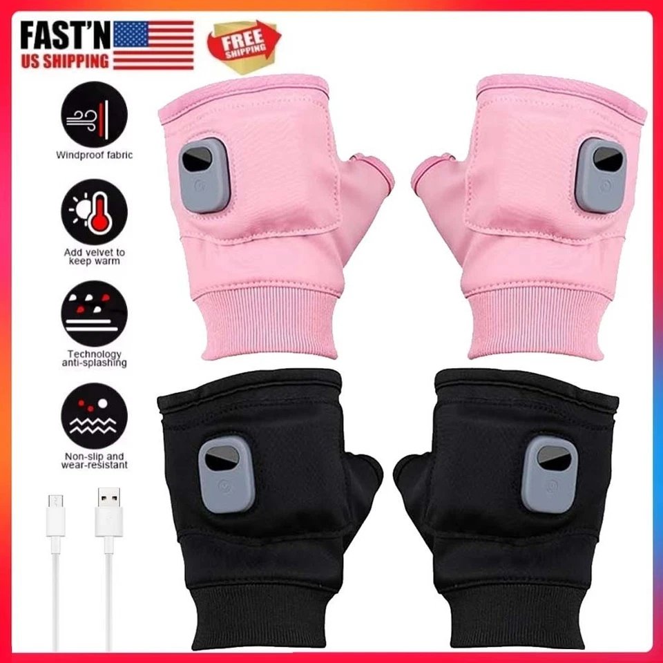 Guantes térmicos para mujer recargables, guantes térmicos recargables sin dedos Foto 2 de 4