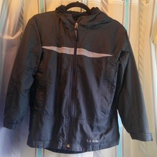 L.L.BEAN Kids Trail Model Rain Jacket Fleece Lined/Hood/Stash Pocket Sz M 10-12