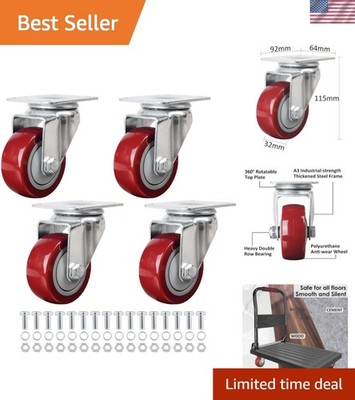 3 Inch Swivel Casters Wheels Set of 4 Heavy Duty Plate Casters  Polyurethane ...