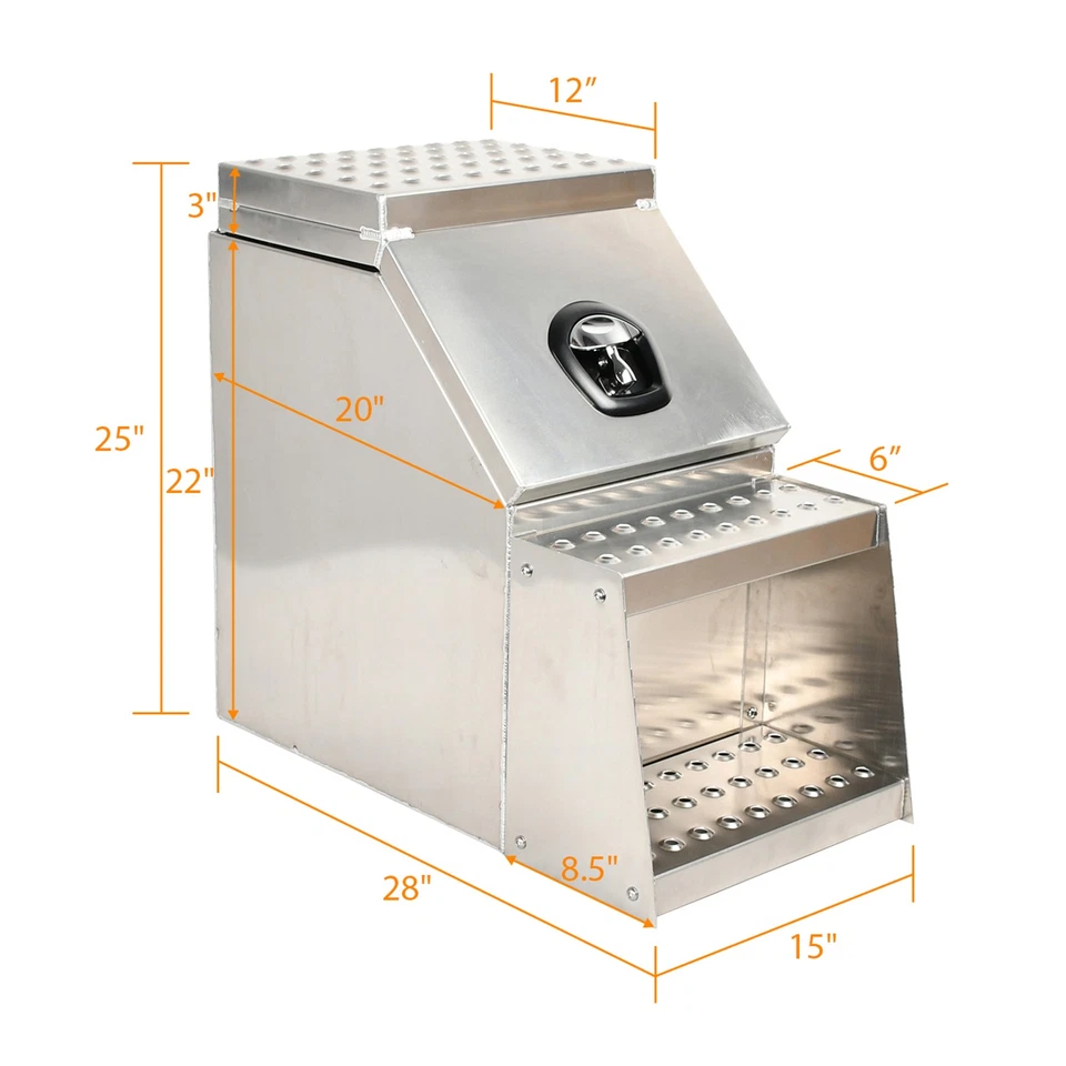 Caja de herramientas de camión escalonado de sillín de montaje lateral de aluminio de 25 x 28 x 15 + soportes de montaje de 24" Foto 3 de 4