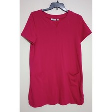 Susan Graver Pink French Terry Split V-Neck Dress with Pockets A254178