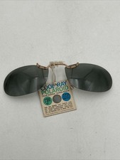 Vintage Cool Ray Polaroid Gold Metal Gray Lens Rimless Clip-On Sunglasses - NOS