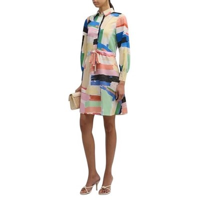 Marella Alcun01 Brushstroke Print Mini Shirtdress Size 8 Medium