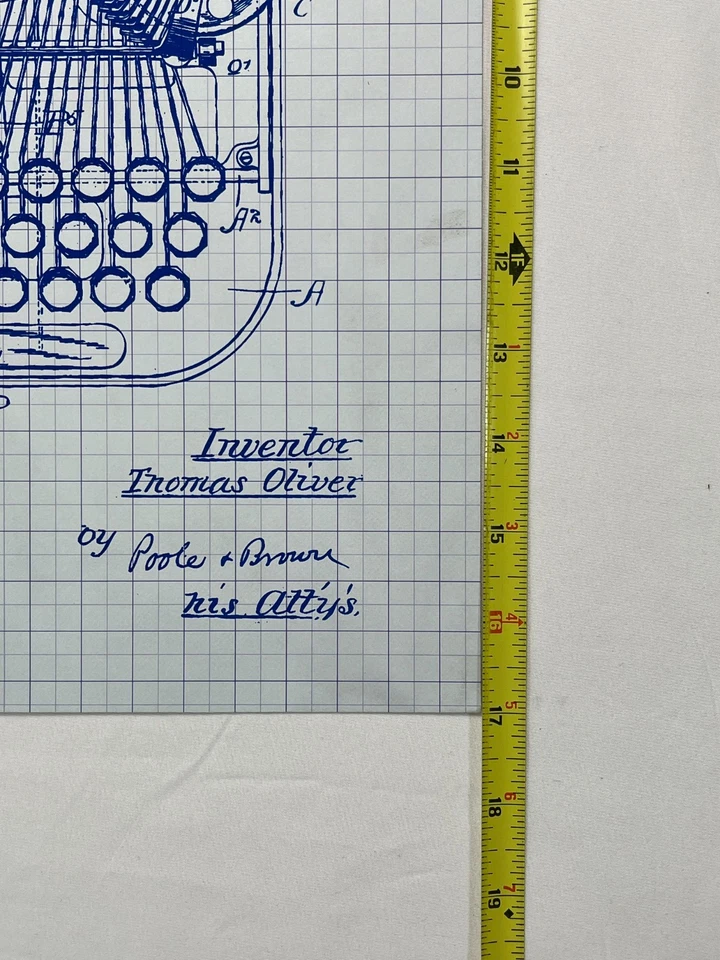 Vintage Patent Art Poster – 1898 THOMAS OLIVER Type Writing Machine - Blueprint - Image 3 of 3
