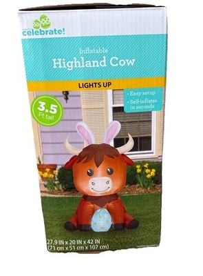 Highland Cow Easter Egg Inflatable Holiday Air Blown 3.5' Lights Up