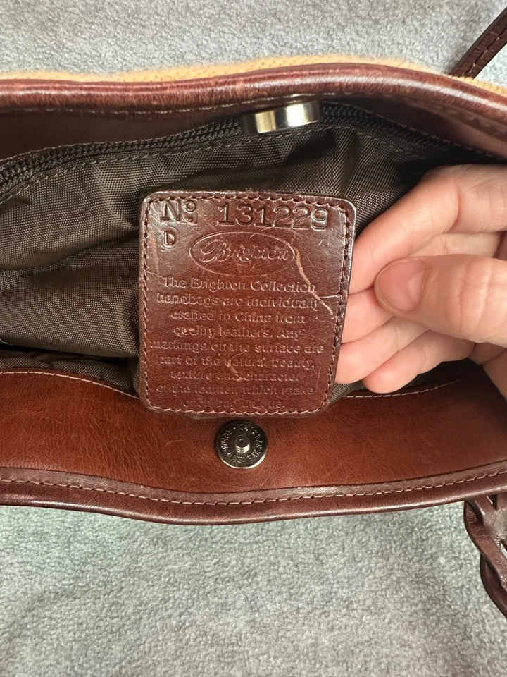 Vintage Brighton Bolso de Mano de Hombro Monedero Beige Acolchado Cuero Asas Ribete Foto 4 de 4