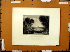 Original Old Antique Print C1800 Marriage Festival Isaac Rebecca River Trees