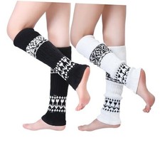 Leg Warmers for Women Winter Warm Knitted One Size Retro - Black /Milky White