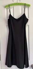 Satin Slip Dress Y2K Black Babydoll Slinky Bias Cut Tahari(?) No Tag