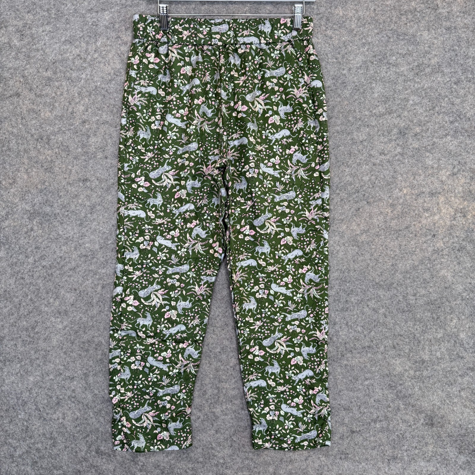 J. Crew Collection Pull On Silk Twill Pants Womens 6 Jungle Cat Floral Stretch