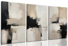 3Pcs Framed Beige Abstract Wall Art Large Modern Minimalist Posters Prints Bl...