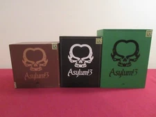 (3) Asylum 13 Wooden Cigar Boxes- Empty - Black , Brown & Green with Skull