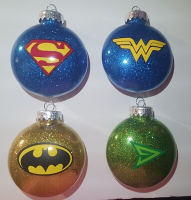 Superman, WW, Batman, & G Arrow Round Disc Glitter Ornaments, Set Of 4 ...