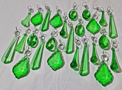 24 Emerald Green Crystals Drops Glass Chandelier Parts Retro Wedding Decorations - Picture 9 of 13
