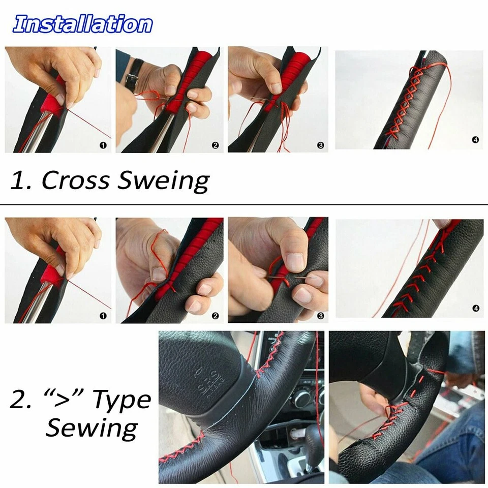 DIY Car Steering Wheel Cover Needle Thread Anti-slip Beige For Volvo VNL VN VNM - Image 4 of 4