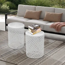 2PCSModern In/Outdoor Side Table Metal Frame Accent Table Round End Table Decor