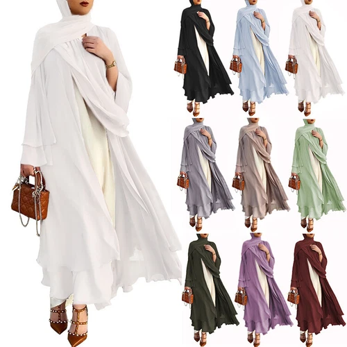 Muslim Style Womens Long Open Cardigan Maxi Chiffon Dress Kimono Abaya Kaftan! - Picture 4 of 37