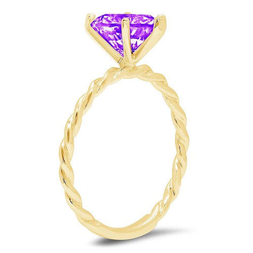 2Ct Heart Cut Natural Amethyst Solitaire Engagement Ring, 14K Yellow Gold - Picture 9 of 11