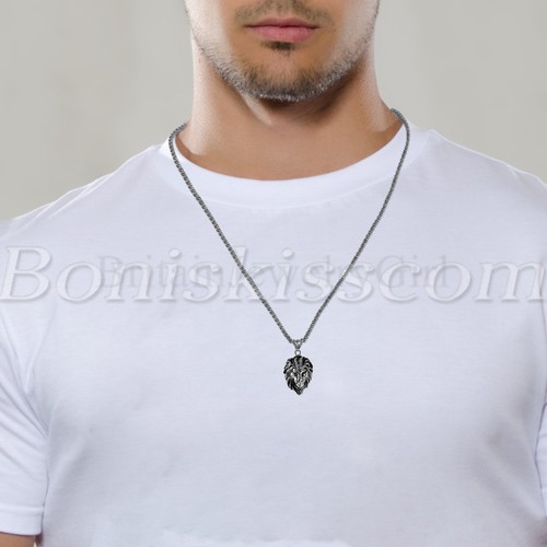 Men's Punk Rock Stainless Steel Cubic Zirconia Lion Head Pendant Necklace Chain - Picture 6 of 11