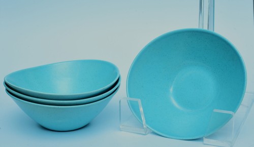 4 NOS UNUSED VTG VERNONWARE HEAVENLY DAYS SOUP CEREAL BOWL ATOMIC TURQUOISE MCM