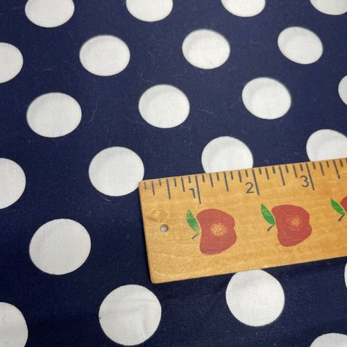 Dark Blue W/ White Polka Dots Cotton Blended Fabric 1" Dot 3/4 Yard - Picture 2 of 4