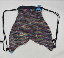 Kids Mermaid Tail Sequin Drawstring Backpack Bag Rainbow Glitter