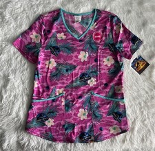 Jurassic World Women  s Scrub Top Sz Small Dinosaur Purple Shirt Medical Nursing