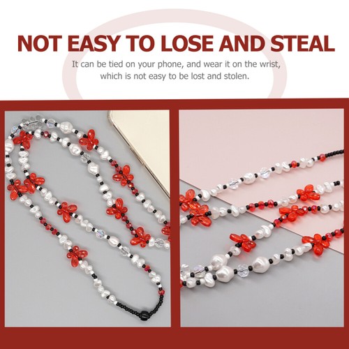 Pearl Butterfly Mobile Chain Beaded Phone Wrist Strap Cell Women - Zdjęcie 8 z 12