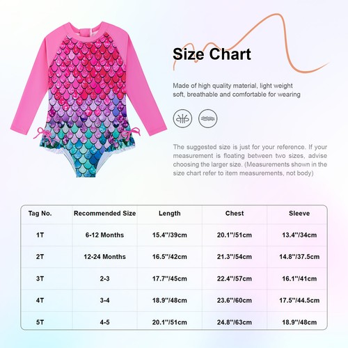Baby Girls One-piece Swimming Fish Scale Holiday Swimwear Water Swimsuit Zipper - Picture 25 of 80
