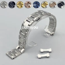 Flat+Curved End 12mm-24mm Metal Bracelet Stainless Steel Watch Band Strap Unisex