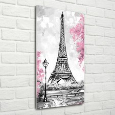 Wand-Bild Kunstdruck aus Hart-Glas Hochformat 70x140 Eiffelturm Paris