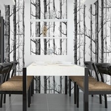 Rustic White Wood Wallpaper 3D Textured Birch Tree Forest Trunk Effect Backdrop