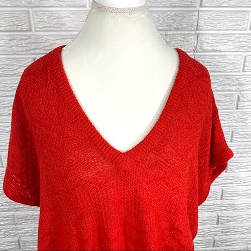 Vintage Ellen B Red Short Sleeved Sweater Plus Size 26/28 V-Neck Knit Top - Picture 4 of 6