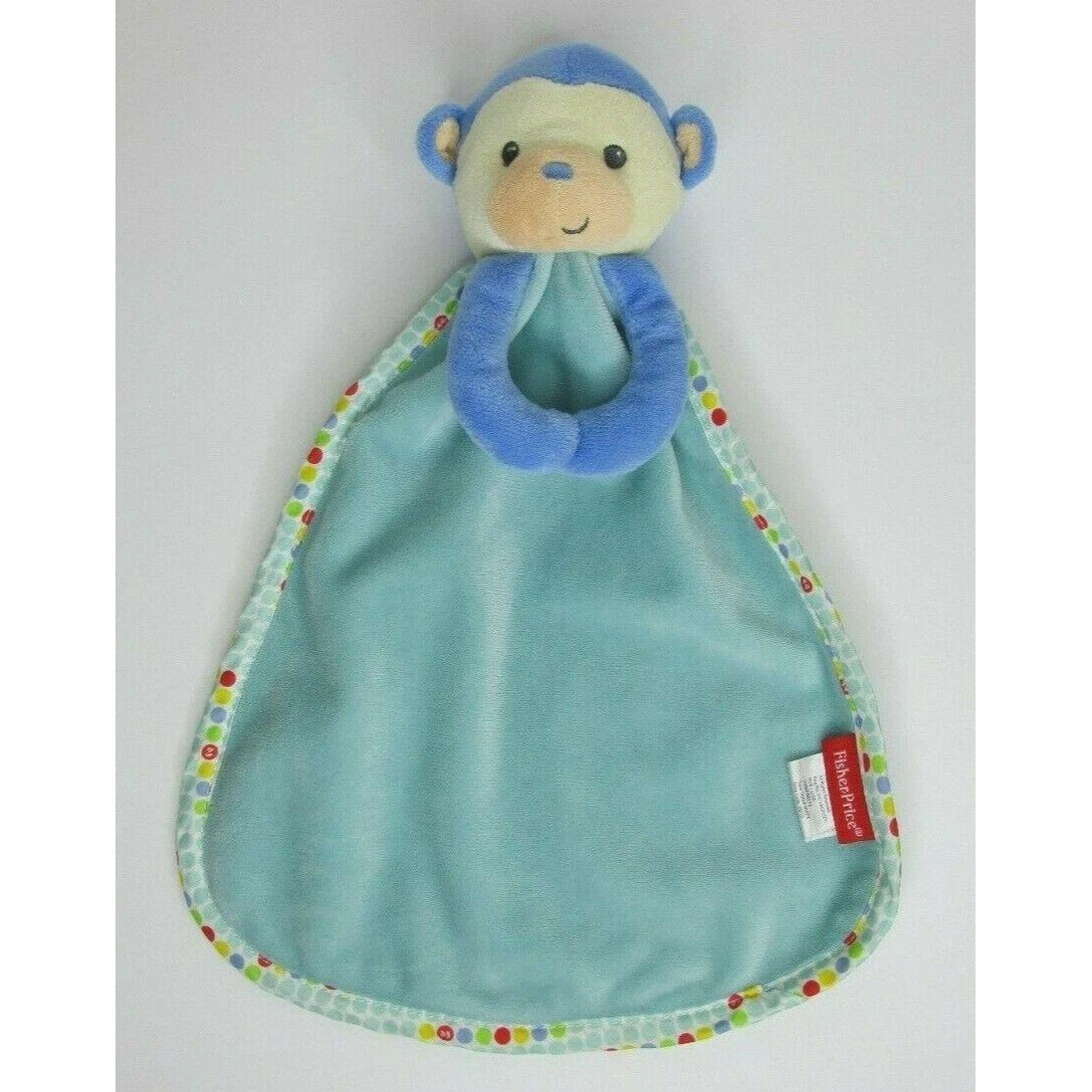 Fisher Price Lovey Monkey Security Blanket Blue Polka Dot Plush 2015 Baby Rattle