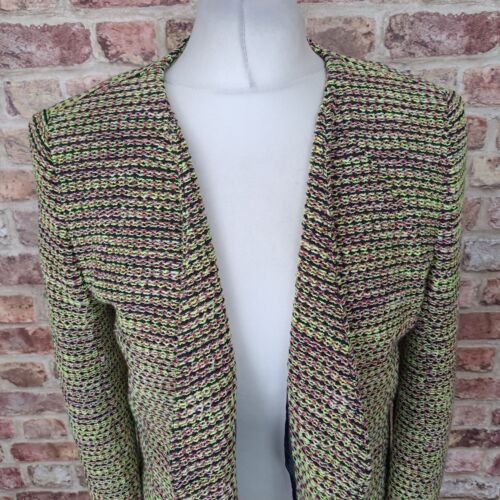 Topshop Jacket Yellow Pink UK 12 Knitted Fitted Blazer Open Front - Picture 2 of 12
