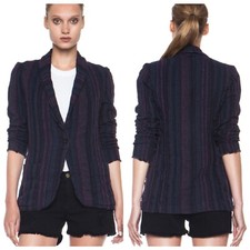 Raquel Allegra 0 Jacquard Stripe Cotton Blend Blazer Jacket Cardigan