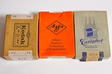 Antike KODAK, AGFA, TURA 6x9 Fotopapier Verpackung. 3x Vintage photopapier box.