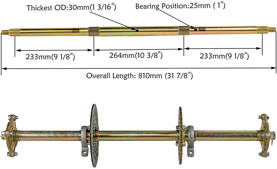 32" Go kart Rear Axle kit 420 Sprocket Hub 11X7.10-5 Wheels Tire Golf ATV Bike - Image 4 of 4