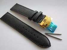 22 mm Black Lizard Grain Anti-allergic GT Watch Band Deployment Strap