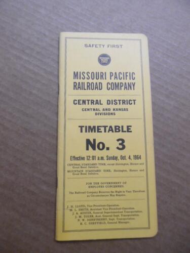 1964 Missouri Pacific Railroad Pracownik Rozkład jazdy 3 Central District Kansas Div - Zdjęcie 1 z 3