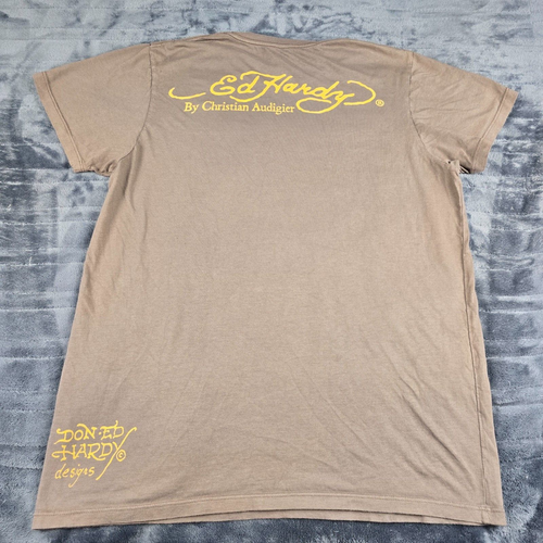 Ed Hardy Shirt Adult Large Tan Brown Christian Audigier Do Or Die Y2K USA Tee - Picture 6 of 13