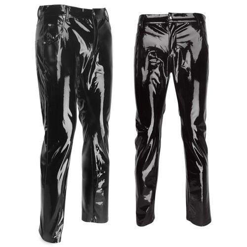 Hot Men's Pvc Leather Wetlook Pants Leggings Long Jeans Trousers Punk Party - Picture 4 of 7