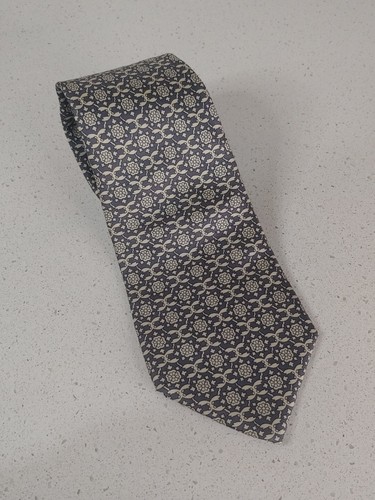 Corbata de cuello Oleg Cassini seda gris crema estampado 56”L 3,5”W - Imagen 7 de 7