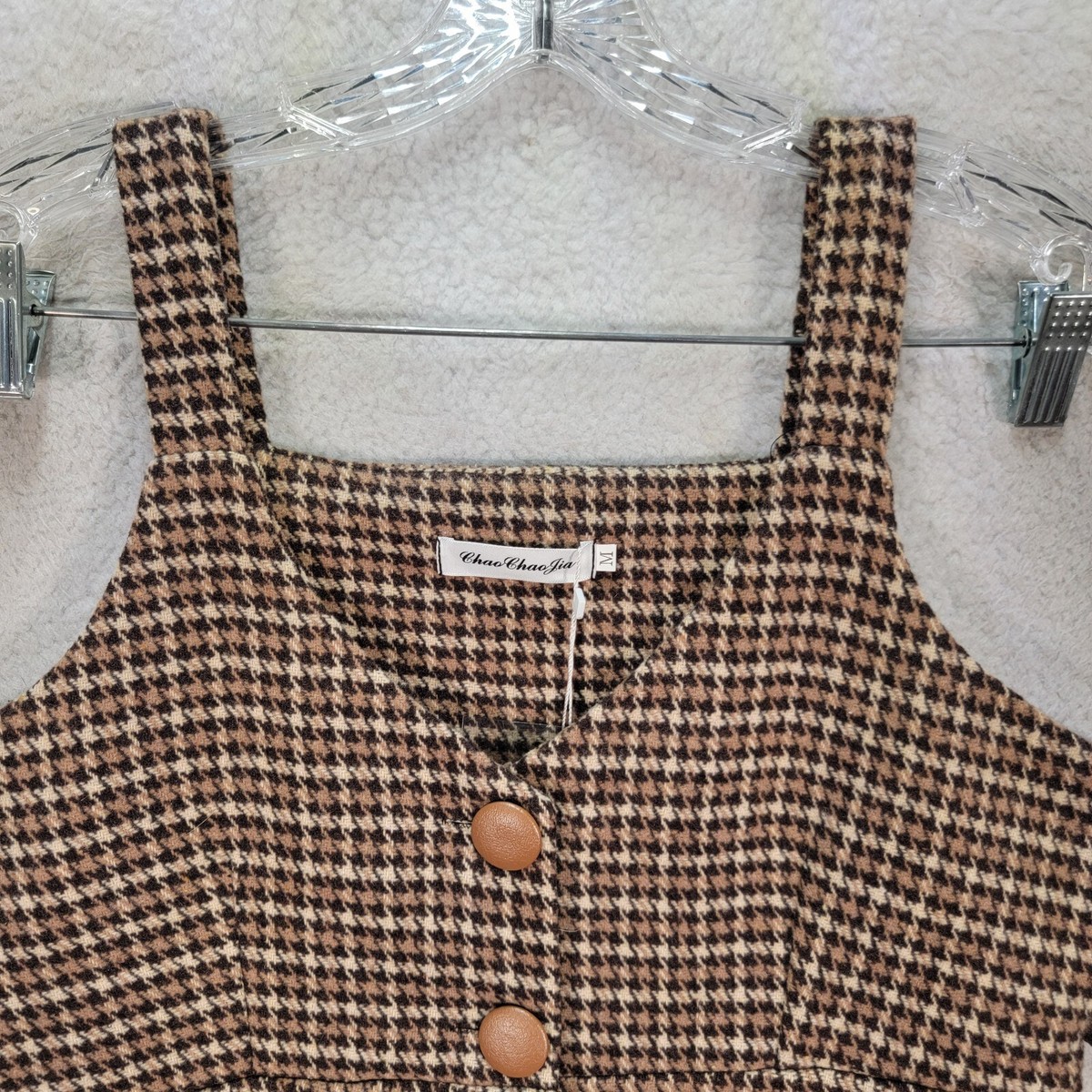 Brown Houndstooth Tweed Classic Academia A Line Mini NEW Womens Dress Size  M | eBay