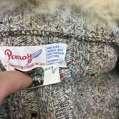 Cardigan Vintage Femme Années 70 - Col En Shearling (fausse Fourrure) Marron - Taille S - Avec Ceinture