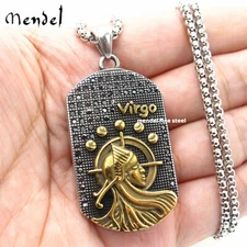 MENDEL Mens Gold Plated Tone Virgo Zodiac Sign Necklace Pendant Stainless Steel