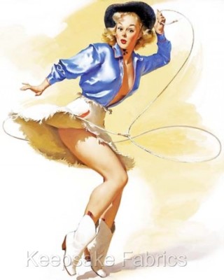 Pin Up Elvgren Lucky Cowgirl Lasso Quilt Block Multi Szs
