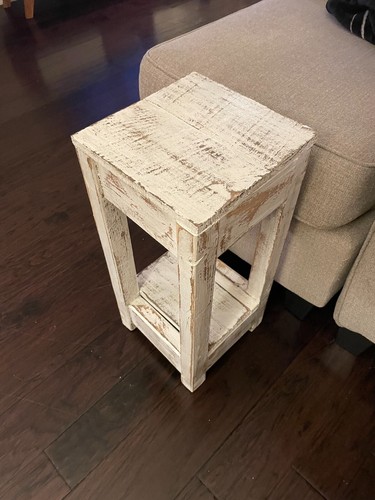 10X10X22 Inch Side Table/ Small All White Distressed Coffee Table/ End Table - Picture 8 of 9