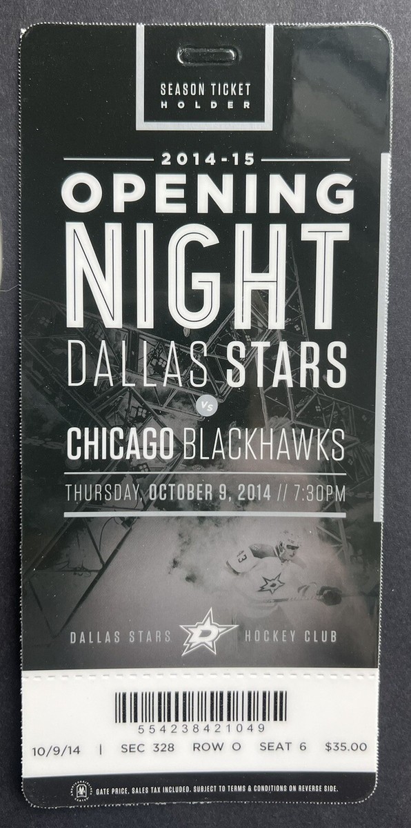 Chicago Blackhawks vs Dallas Stars Ticket Stub 10/9/14 - Mint 