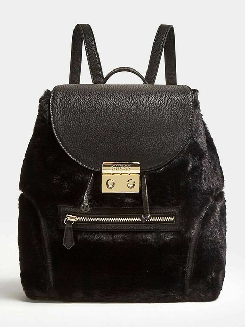 Guess Black Backpack Medium Size New With Tag Women S Rucksack Fur Faux Bag